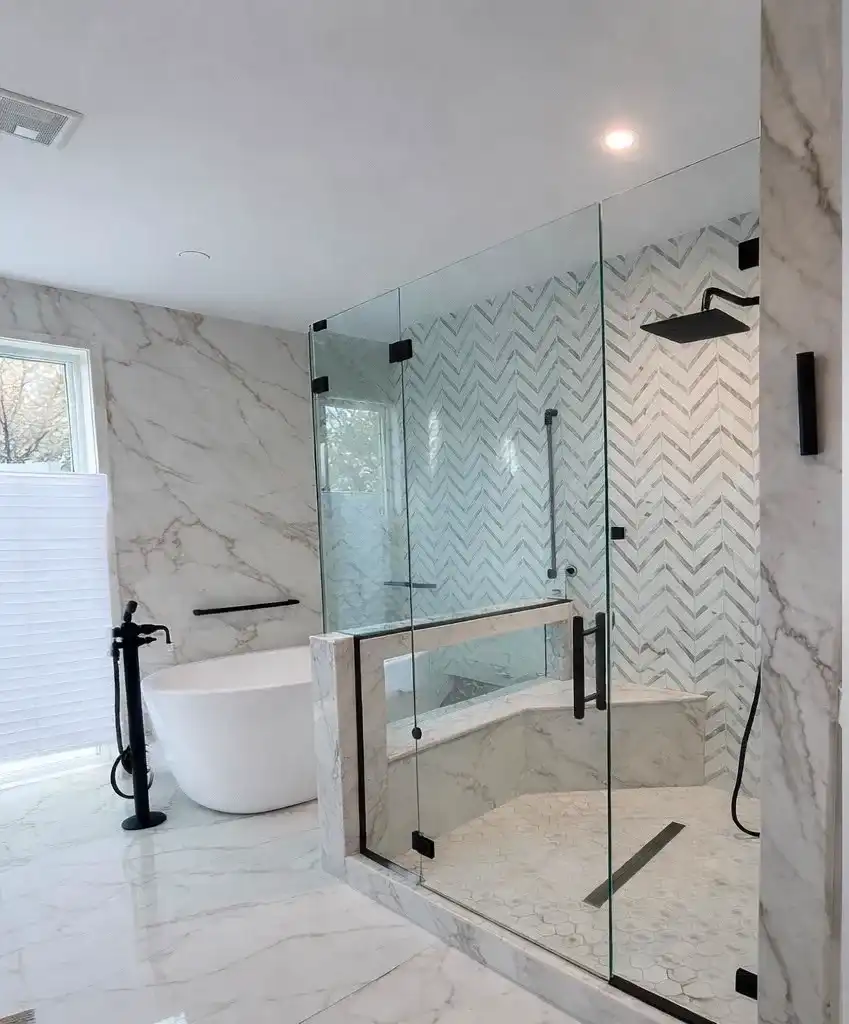 Frameless glass shower enclosure installed by RB Glass